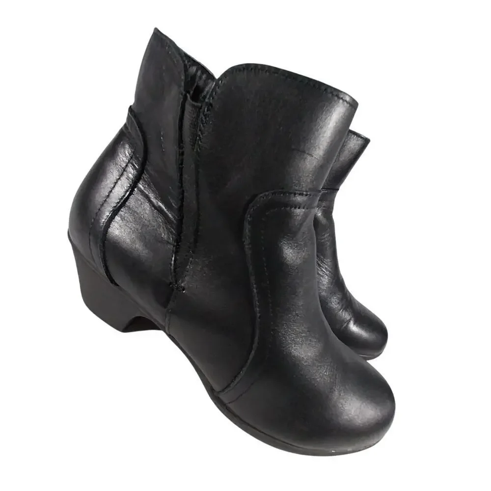ABELLA! RONDA BLACK GENUINE LEATHER CHUNKY HEEL, RU BER SOLE ANKLE BOOTS!SZ 7.5M